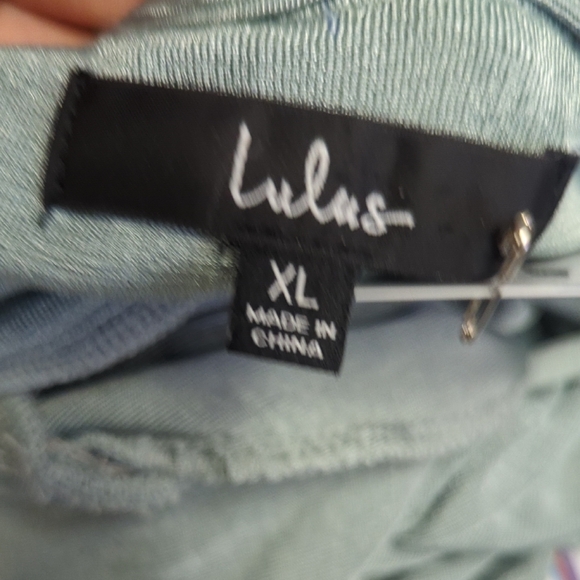 00786 Lulus Ruched Draped Knit Maxi Dress Blue Green size XLarge party cocktail - Picture 6 of 7